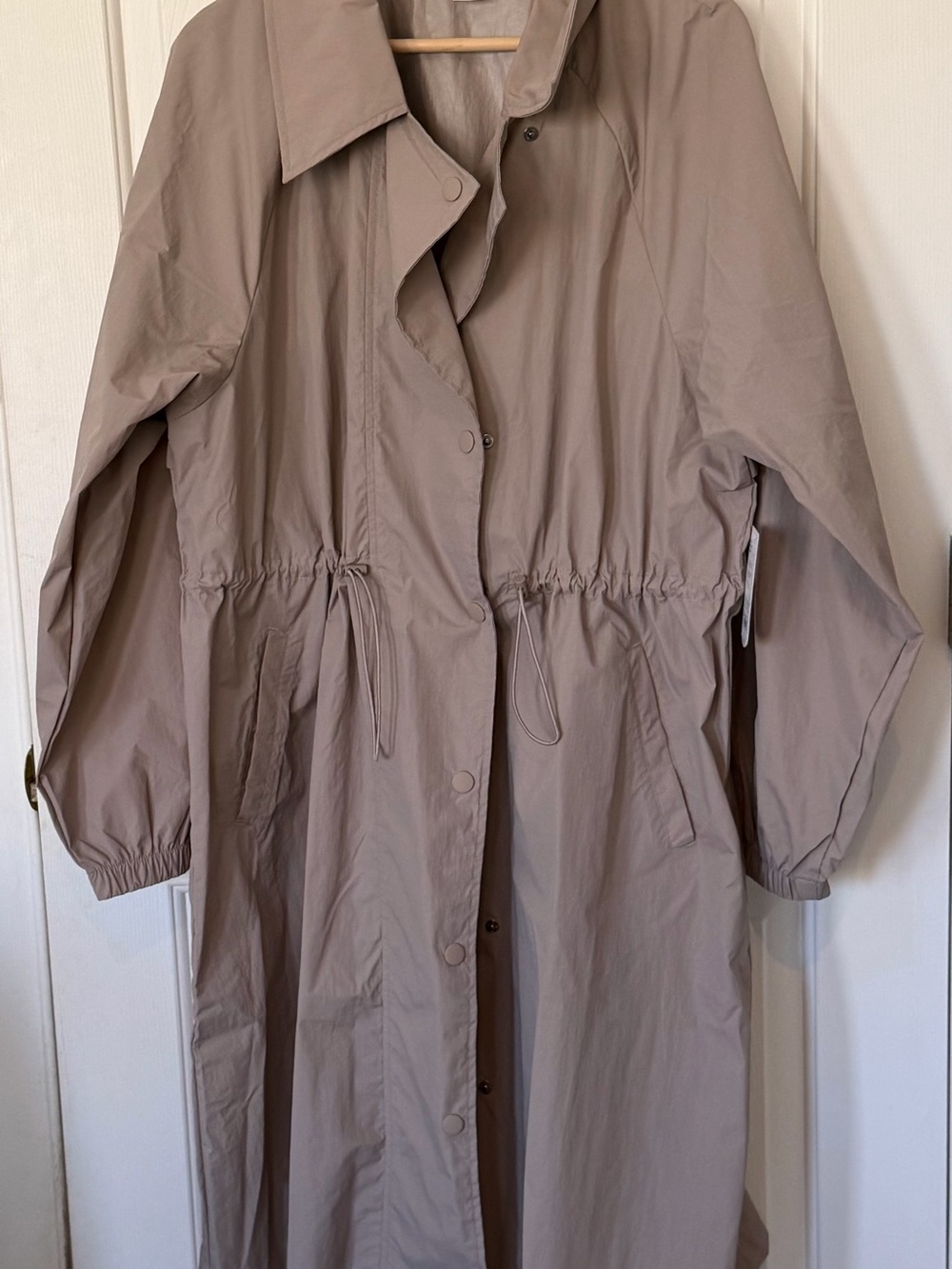 Xersion Light Taupe Long Drawstring Trench Coat